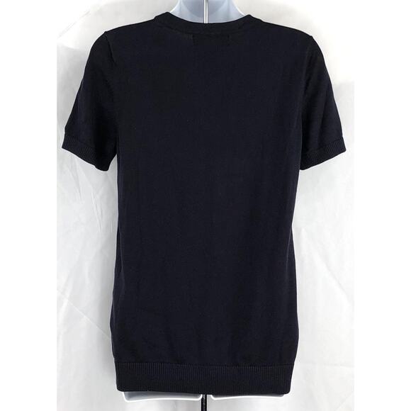 Lands End Baby doll sweater M navy blue scoopneck short sleeve viscose preppy - Picture 3 of 4